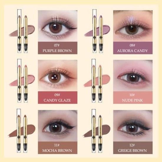 Qin Derdom Eyeshadow Stick Pencil Dual End Shimmering Long Lasting Waterproof Eye Makeup