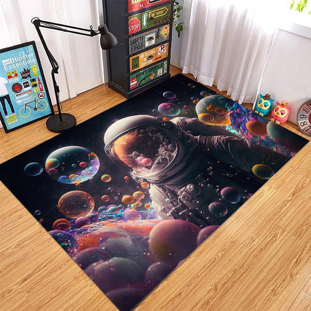 Cartoon Space Astronaut Carpet Planet Spaceman Travel In Space Print Rug for Boy Girl Bedroom Living Room Indoor Small Floor Mat