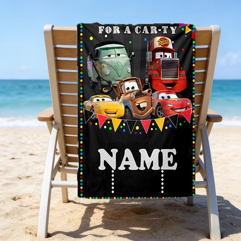 1pc Cars1 Beach Towel with Custom Name, Beach/Swimming/Bath/Picnic/Camping Towel, Suitable for Seaside Beaches