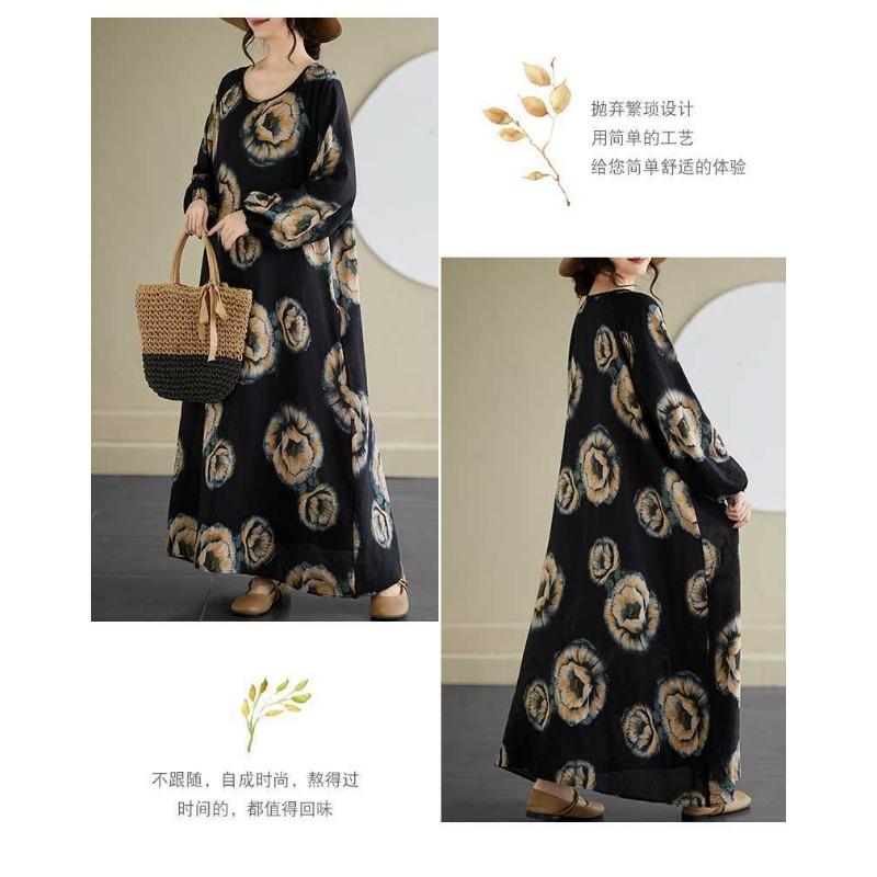 Vintage Long Sleeve Age Reducing Plus Size Casual Long Dresses