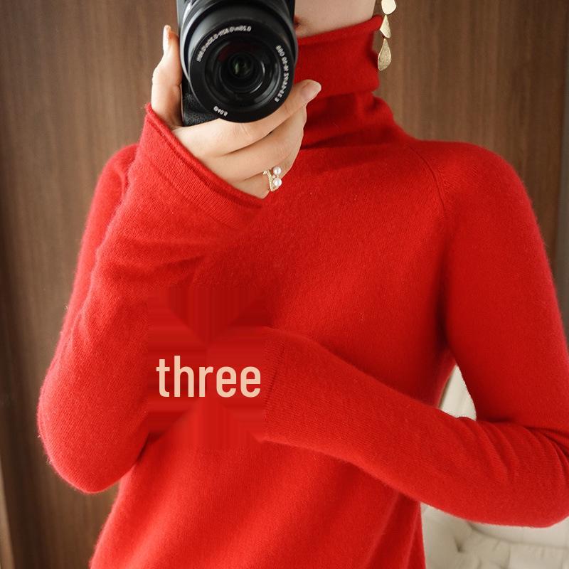 Women's High Neck Knit Sweater: Long Sleeve, Solid Color, Loose Fit, Stylish Autumn/Winter Base Layer