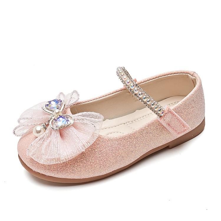 2025 Herbst Neue Koreanische Stil Strassstein Schleife Leder Schuhe für Mädchen – Weiche Sohle Prinzessin Performance Schuhe