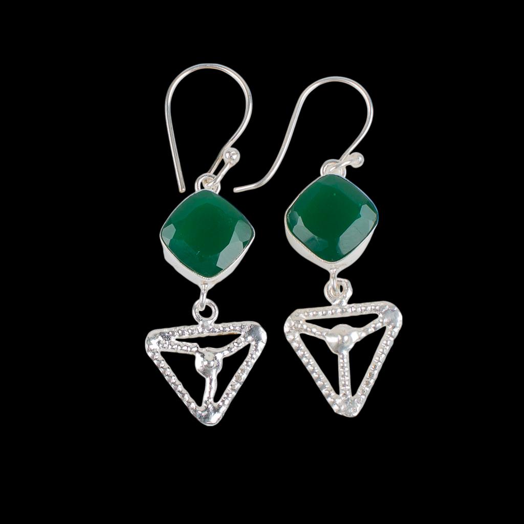 Green Onyx Gemstone 925 Sterling Silver Jewelry Handmade Wedding Earrings 2.00" EE-45-13