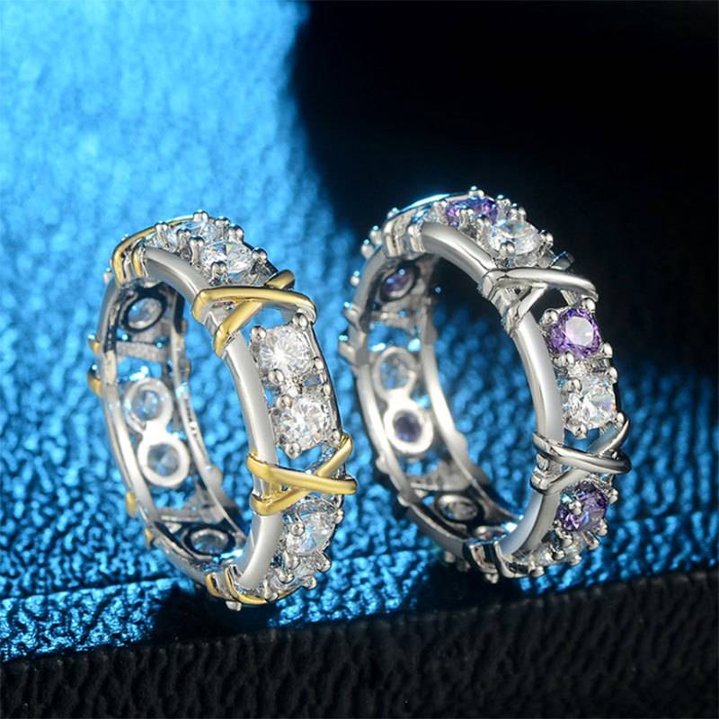 Twotone Womens Crossrhinestone Ring Fashion Classic Exquisite Decoration