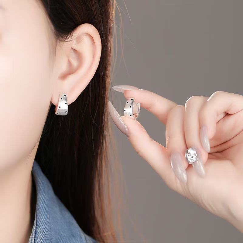 Cold Wind Brushed Black Small Polka Dot Earrings Women's Light Luxury High-end Earrings Niche Unique and Beautiful Earrings