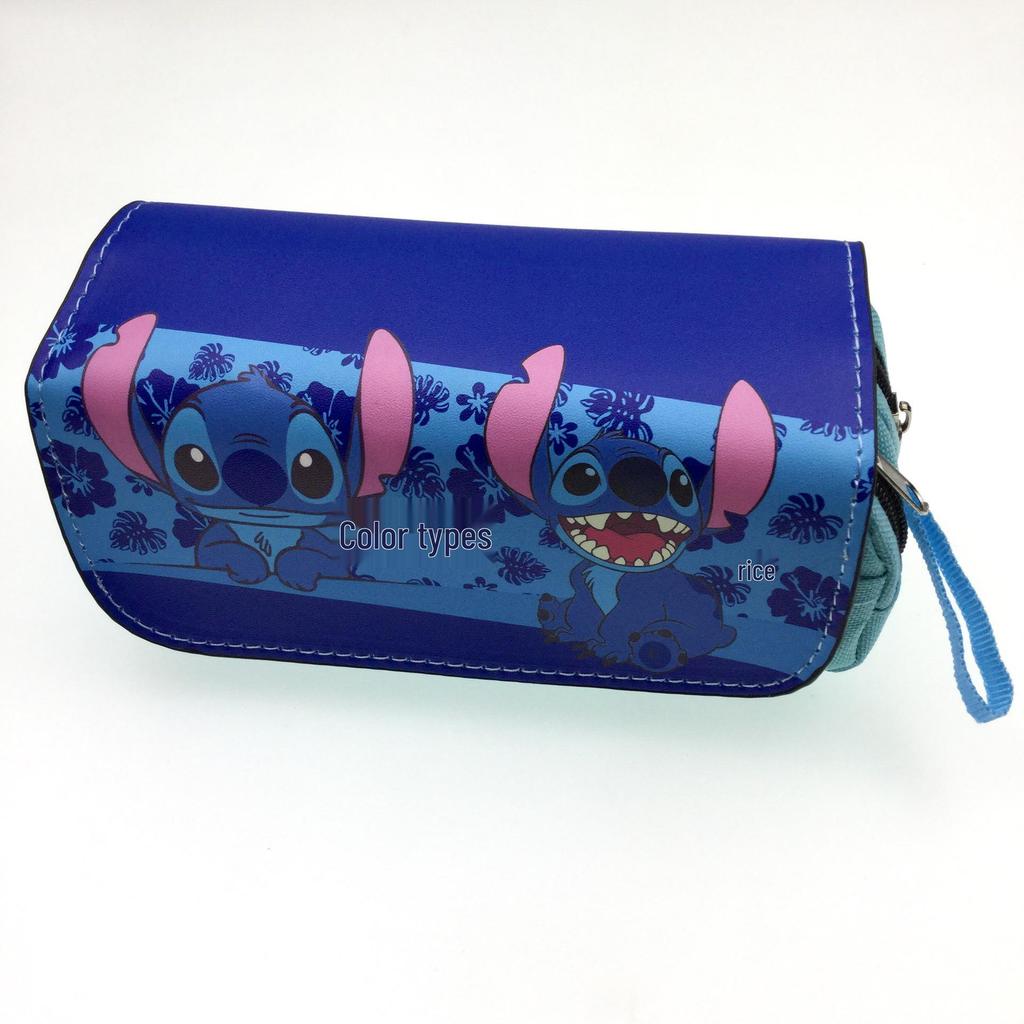 Blue Double-Zipper Lilo & Stitch Large Pencil Case