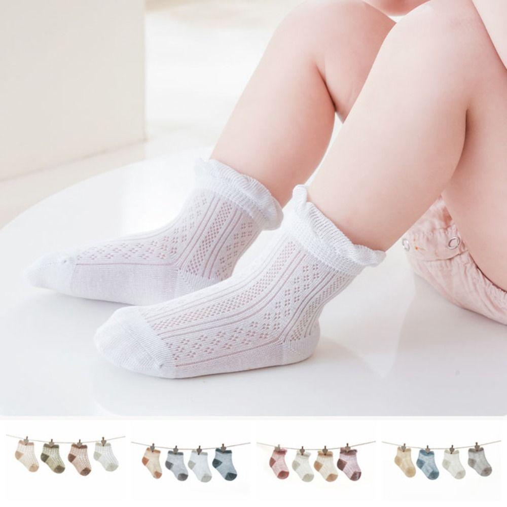 4Pairs Cotton Baby Ruffle Socks Hollow Toddle Short Socks Cute Kids Mesh Tube Socks  First Walkers