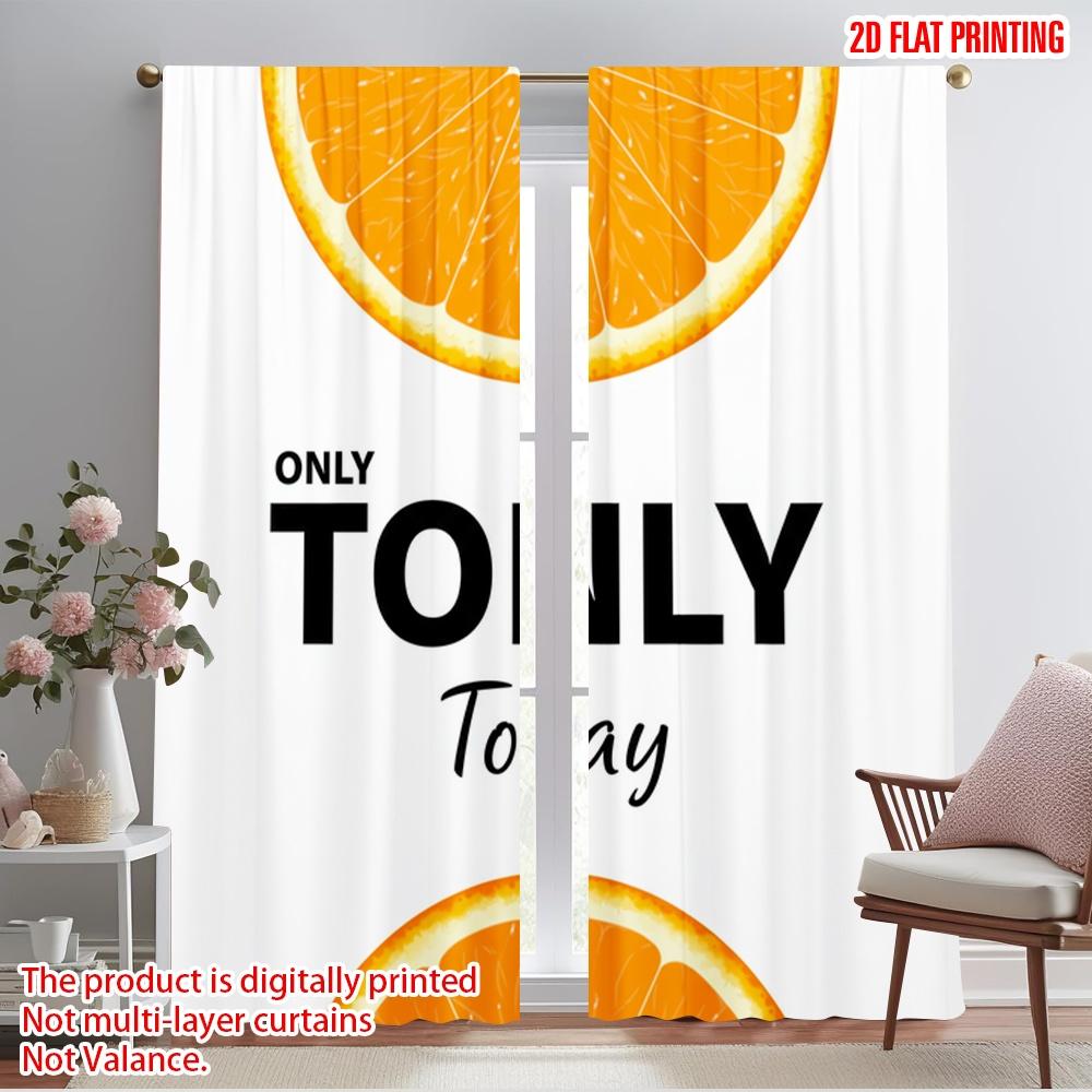 2pcs 2D flat printing Drapes Orange Slice Fabric Without Electricity Festive Curtains for Holiday Home Decor & Gifts