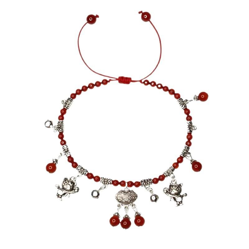 Imitation Red Agate Zodiac Foot ChainRed Rope Bell Hidden Silver Peace Lock Foot Rope Accessory