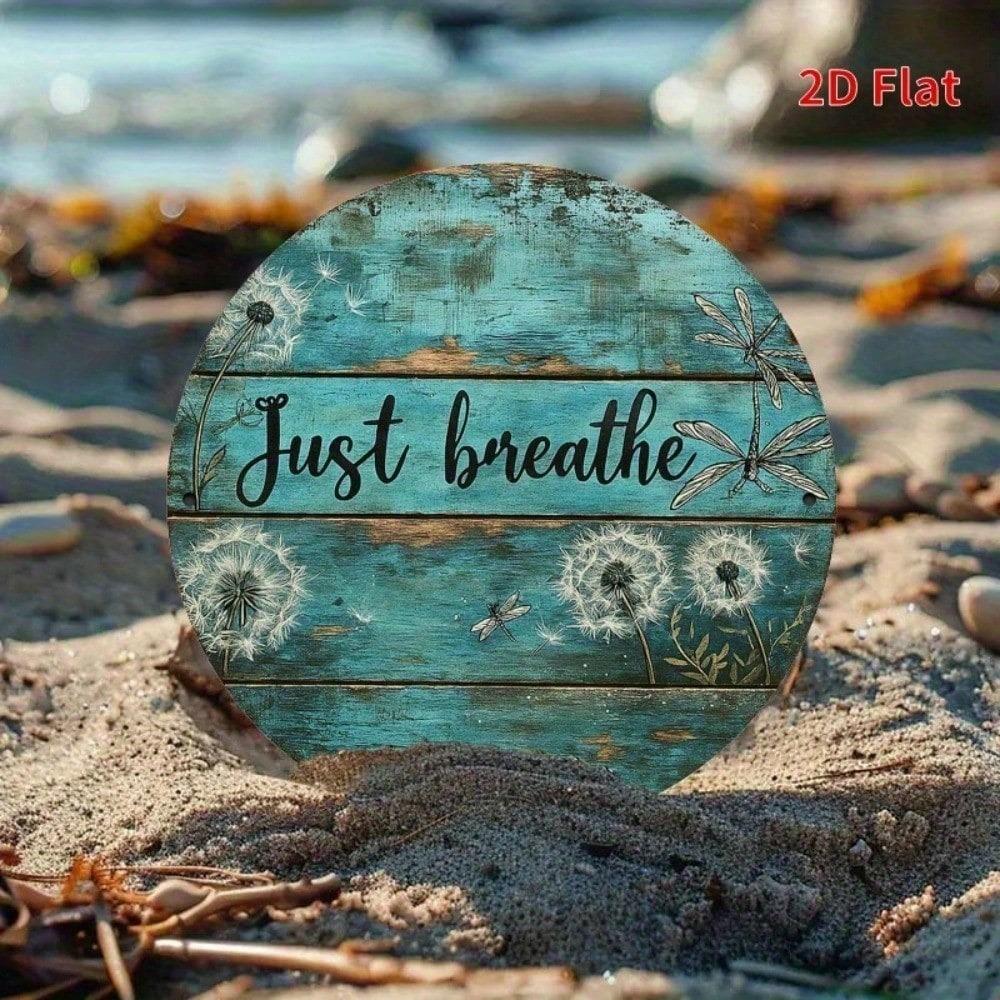 ANRRO Breathing Text Metal Sign Round Animated Inhale Exhale Wall Decor Rustproof Outdoor Garden Farmhouse