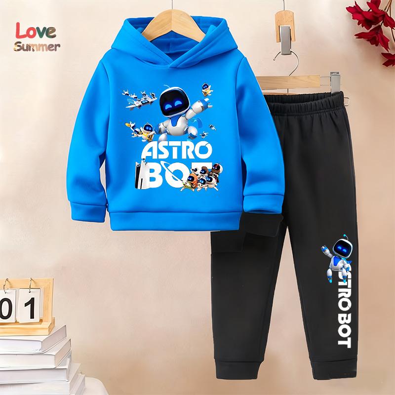 2 db Fiú kapucnis pulóver szett Astro Bot Hosszú ujjú nadrág 2 db Sportos nadrág kapucnis pulóver szett Ideális ajándék Napi kültéri viselet