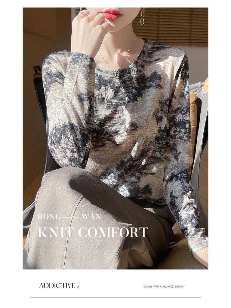 2025 Frühling/Sommer Retro Wasserlöslicher Batik Rundhals Damen Weiches Dünnes T-Shirt