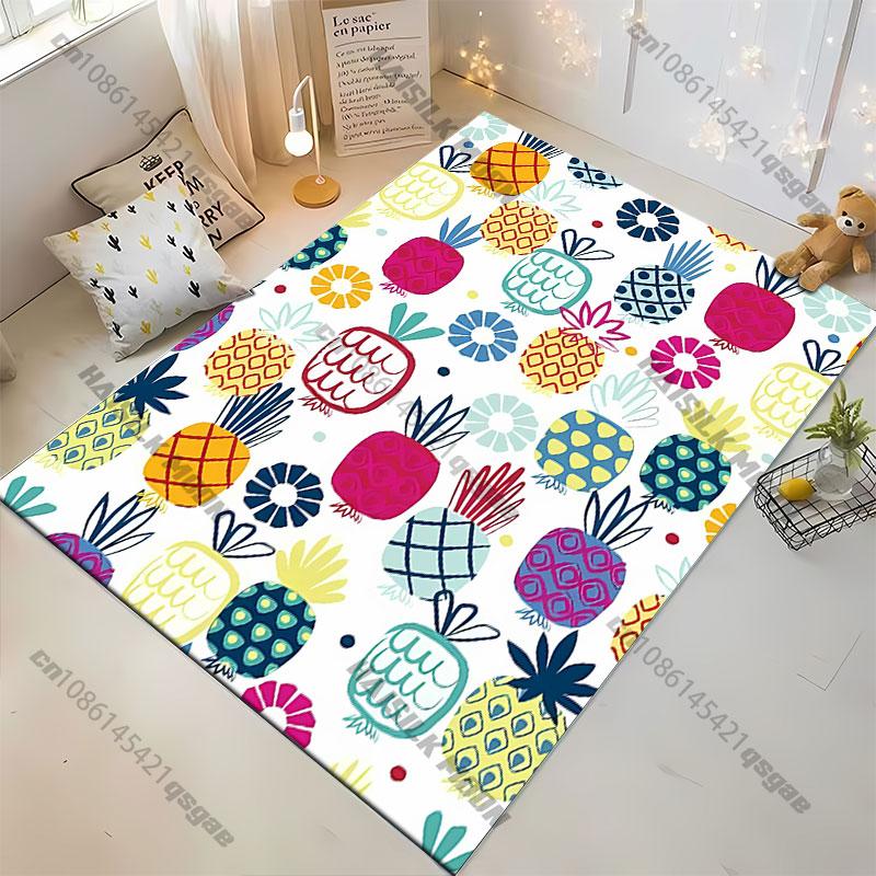 Colorful Pineapples and Flowers Carpet Yoga Living Room Room Decor Children's Crawling Mat Doormat Area Rug Games Mat