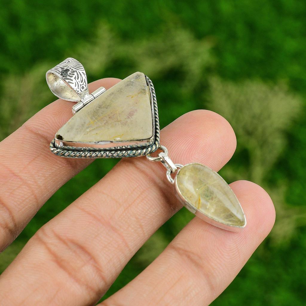Daughters Day Deal Sterling Silver Golden Rutile Stone Wedding Pendant Jewelry