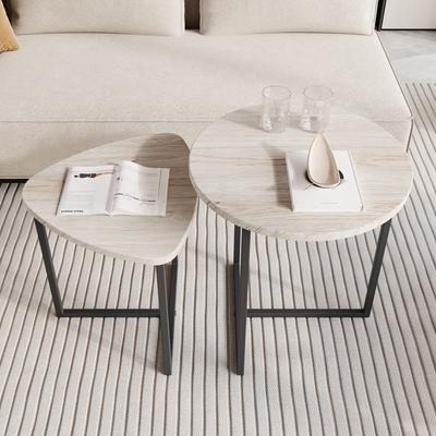 Kaffeetisch Rund Set von 2 – Beistelltisch aus Holz im Industriellen Design für Wohnzimmer, Moderner Sofatisch