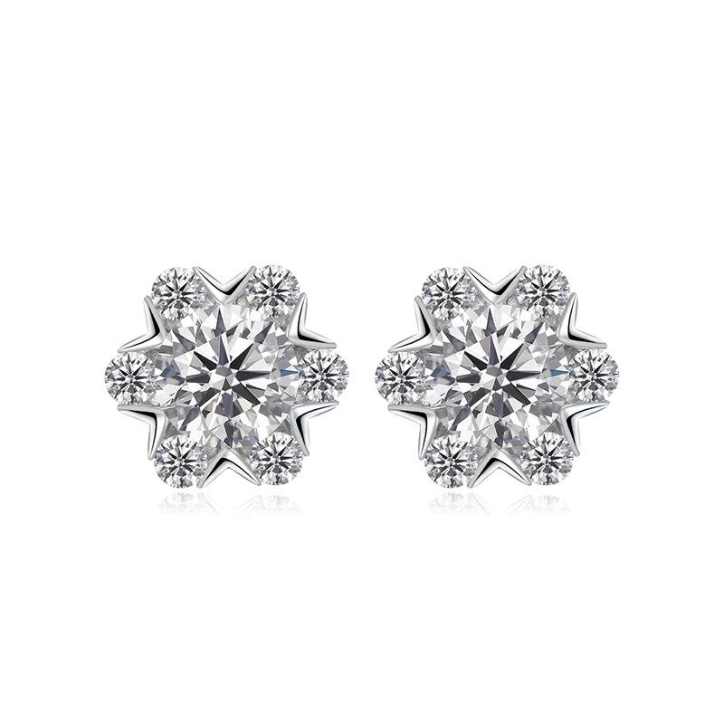 Elegant Moissanite Flower Stud Earrings - 1 Carat, S925 Silver