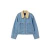 Color Block Collar Denim Zip Up As1dz261