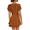 Women's Fashion Casual Color Short Sleeve V-Neck Loose Waist Ruffle Dress
