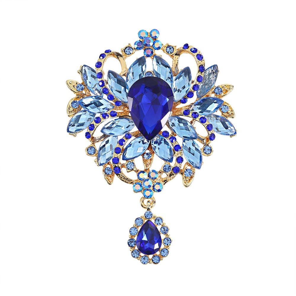 Large Crystal Rhinestone Brooch Water-drop Dangle Brooch Elegant Crystal Brooch Evening Gown