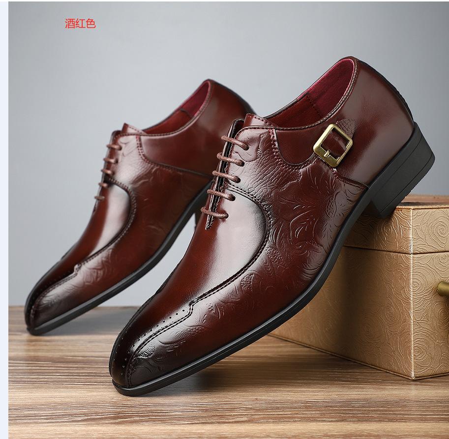 

New business dress men s shoes British style versatile pointed leather shoes trendy casual solid color foot shoes 48 бордовий
