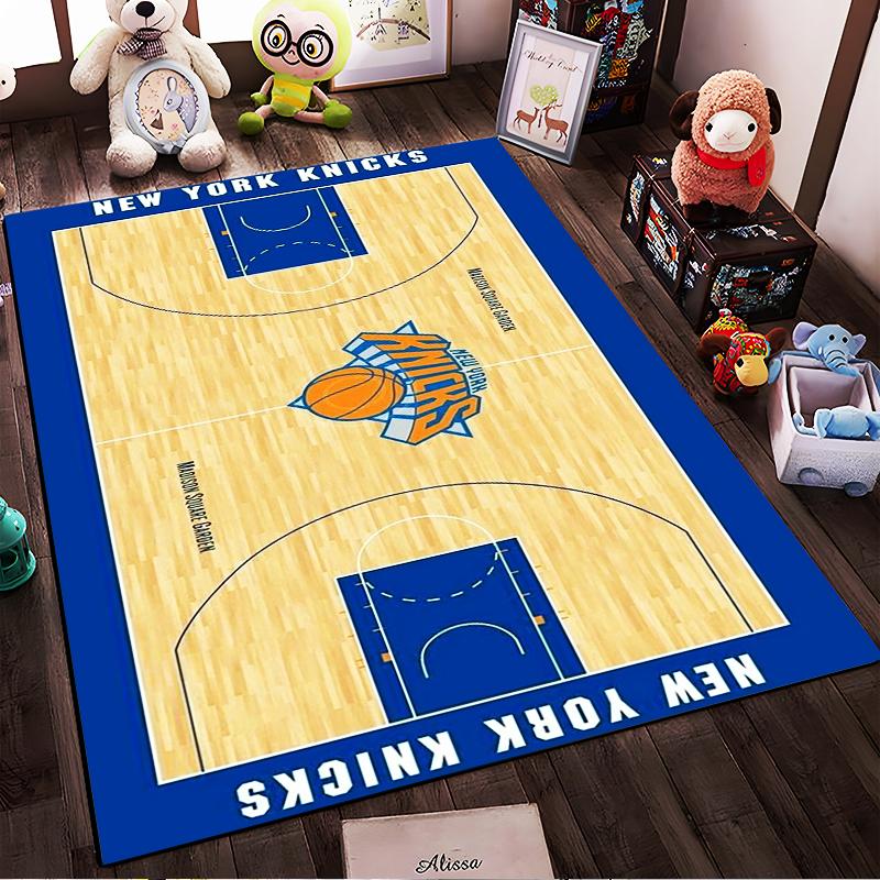 New York Knicks Basketball Court Design Rug Non-slip rug suitable for living room and bedroom sofas
