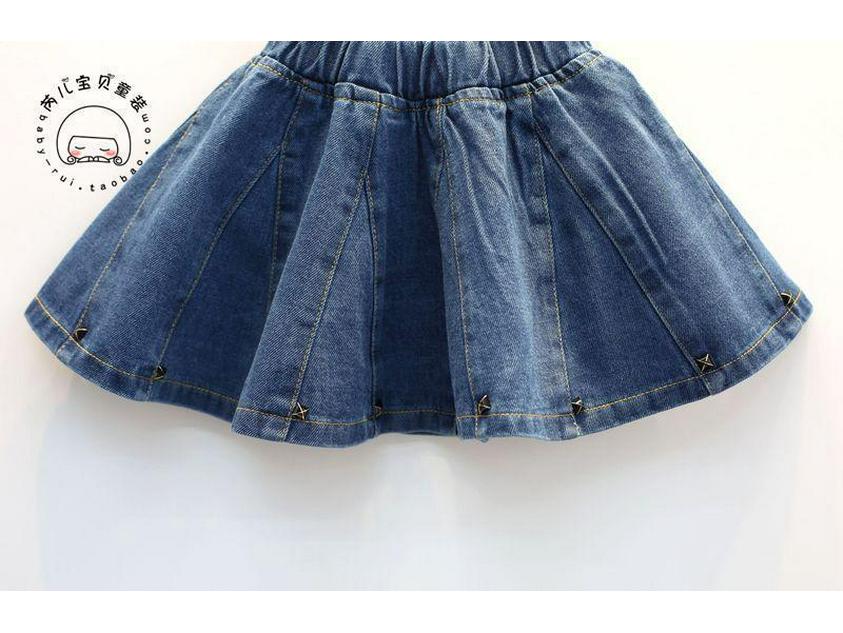 2018 Girls' Washed Denim Skirt with Rivets - All-Match Children's Short Skirt