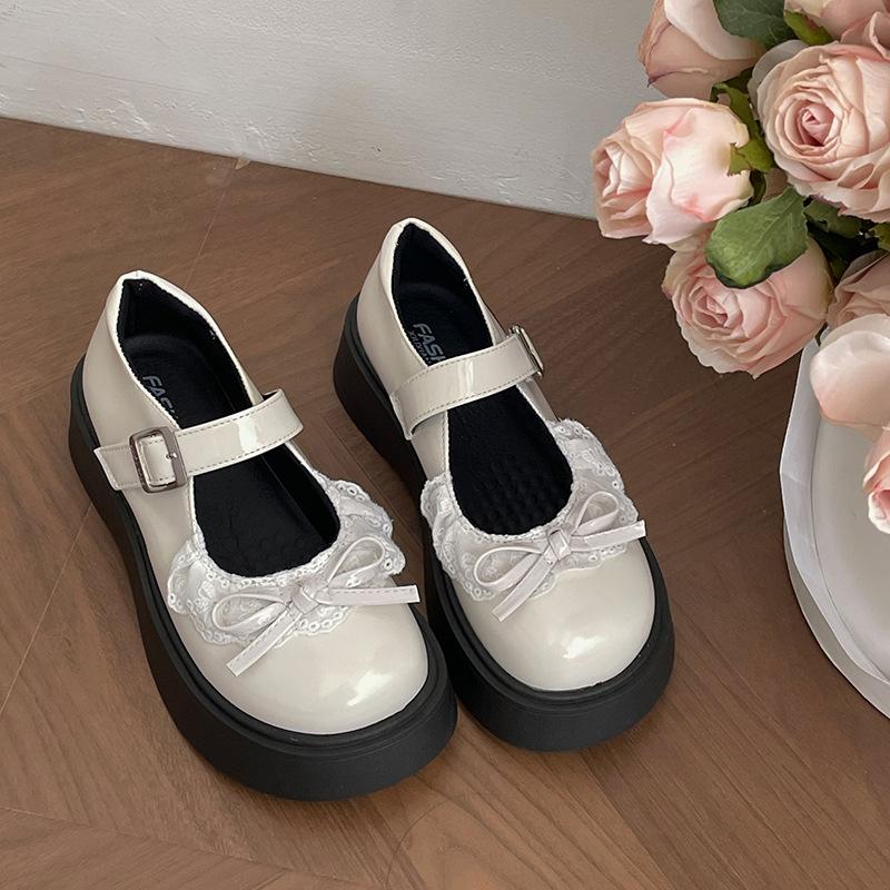

Black retro British style light mouth platform single shoes women s 2025 new summer skirt lace edge Mary Jane shoes 39 бежевый