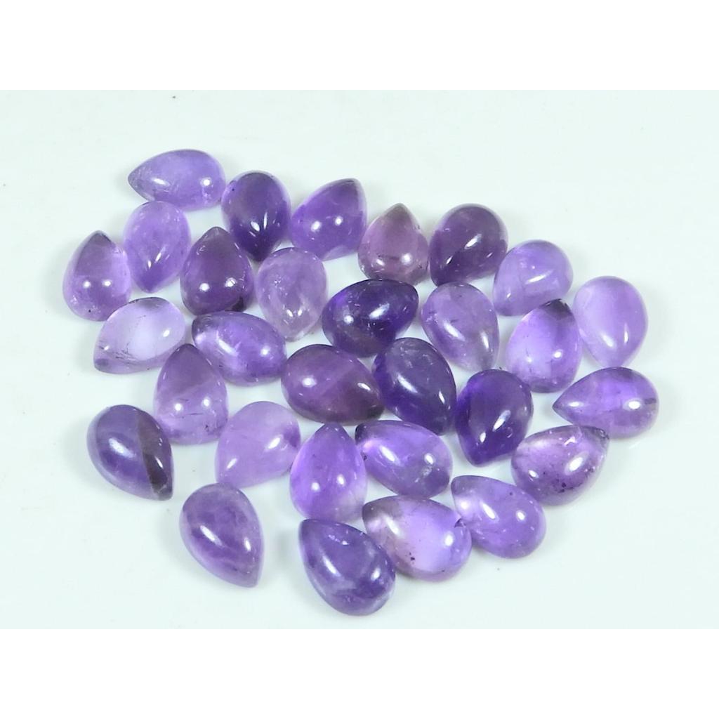 6X9MM Natural Amethyst Pear Shape Cabochon Loose Gemstone 30Pcs Lot 62Cts. C-3639