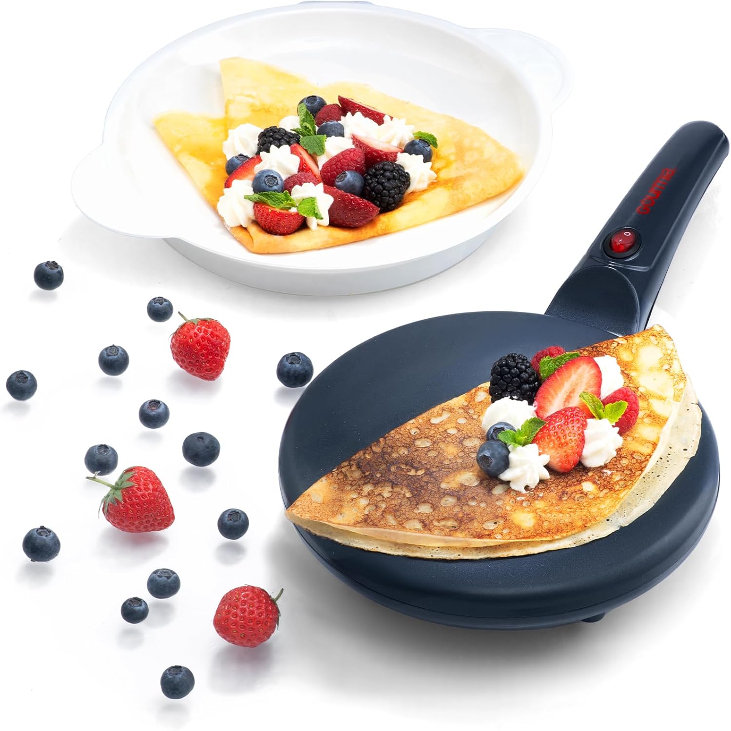 

Electric Crepe Maker – Nonstick Ceramic Surface, One-Touch Operation, Includes Batter Tray, Compact & Easy to Clean, United States