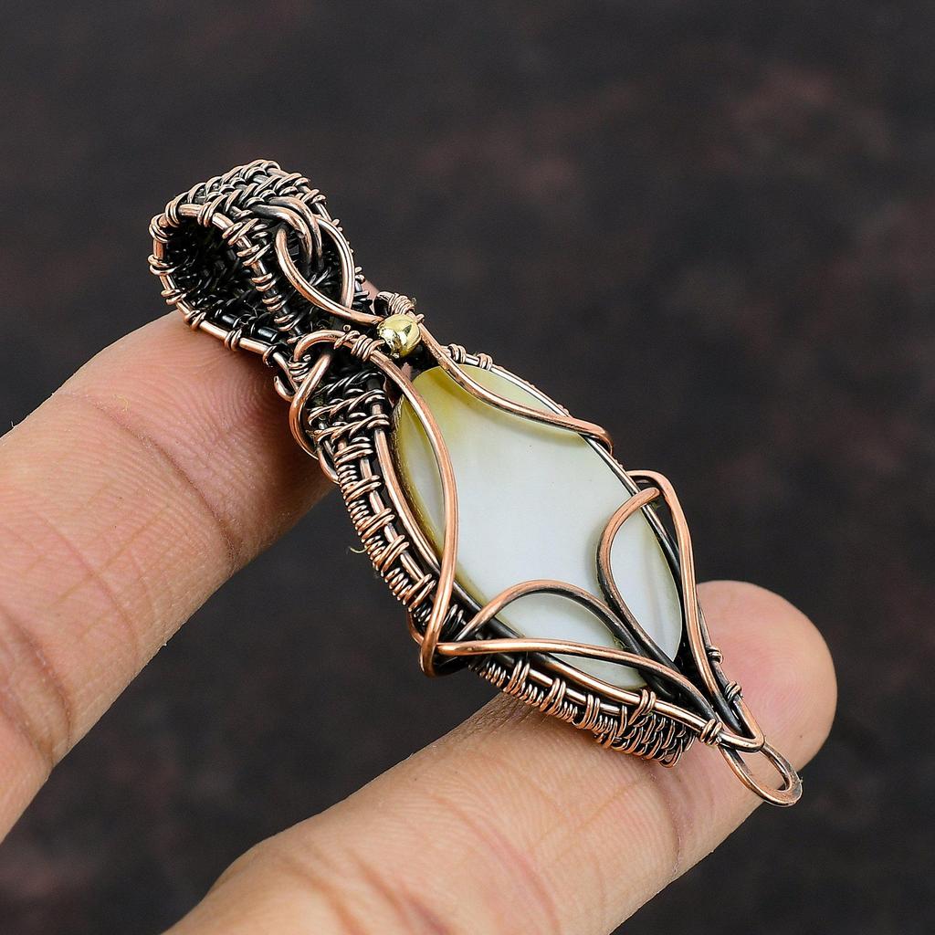 Mother Of Pearl Pendant Copper Wire Wrapped Pendant Handmade Pendant Beautiful Copper Jewelry Gemstone Pendant For Gift Wire Wrapped Jewelry