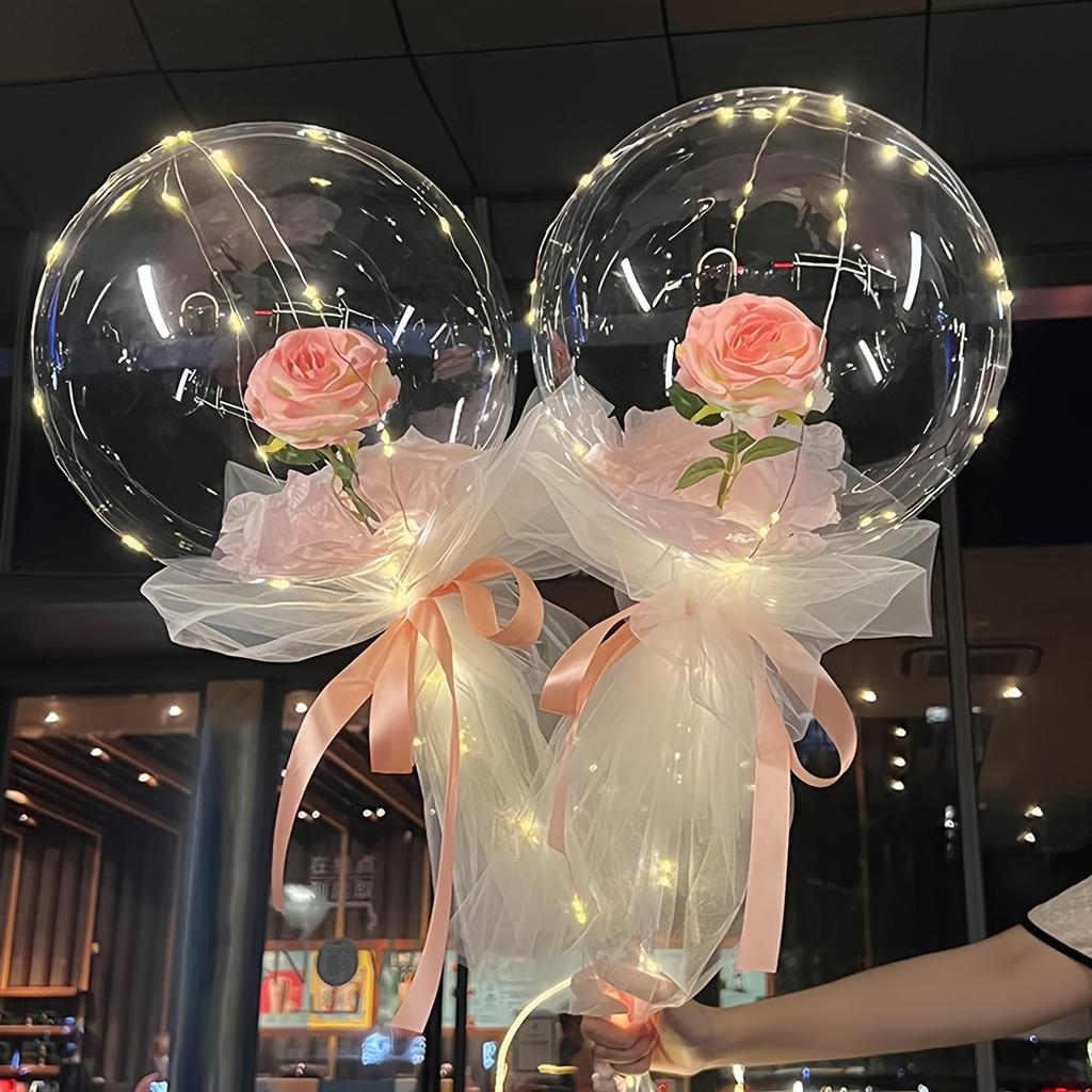 2 Led Light-Emitting Transparent Rose Balloons (Excluding Inner Electricity) Suitable for Wedding, Birthday, Valentine's Day
