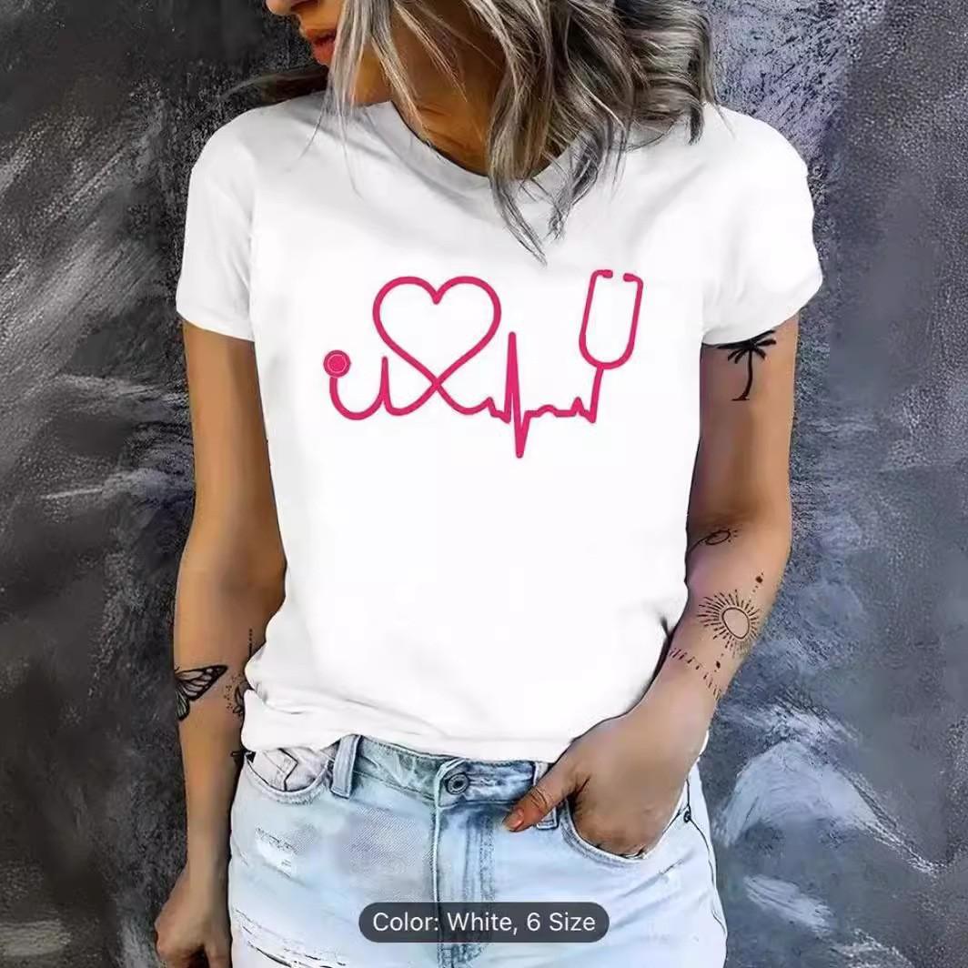 

European and American summer fashion women s letter print women s clothing classic fashion short-sleeved crew neck top M белый