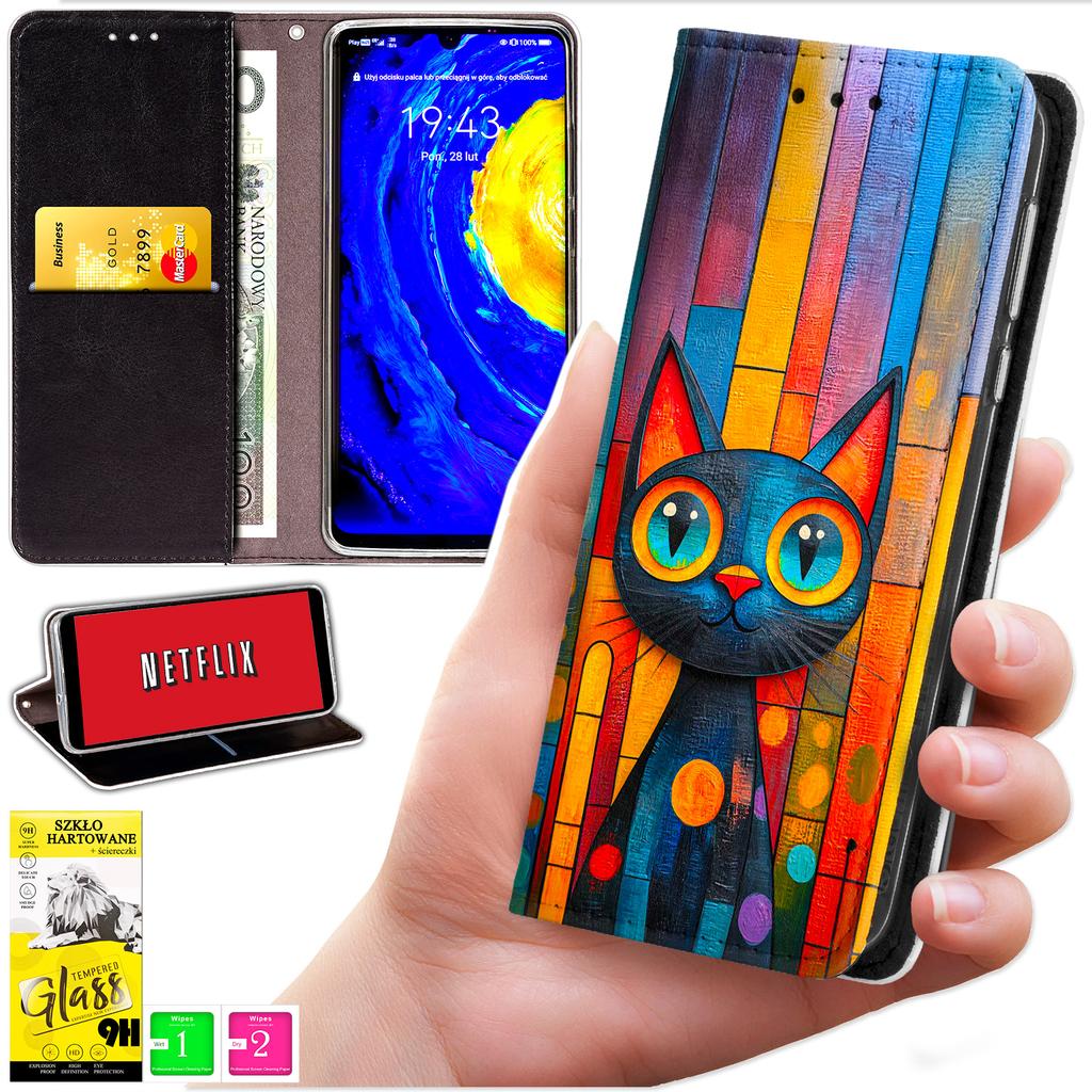 Etui Typu Portfel Do Honor Magic7 Lite - Pokrowiec Bluemoon Nadruk + Szkło 9H