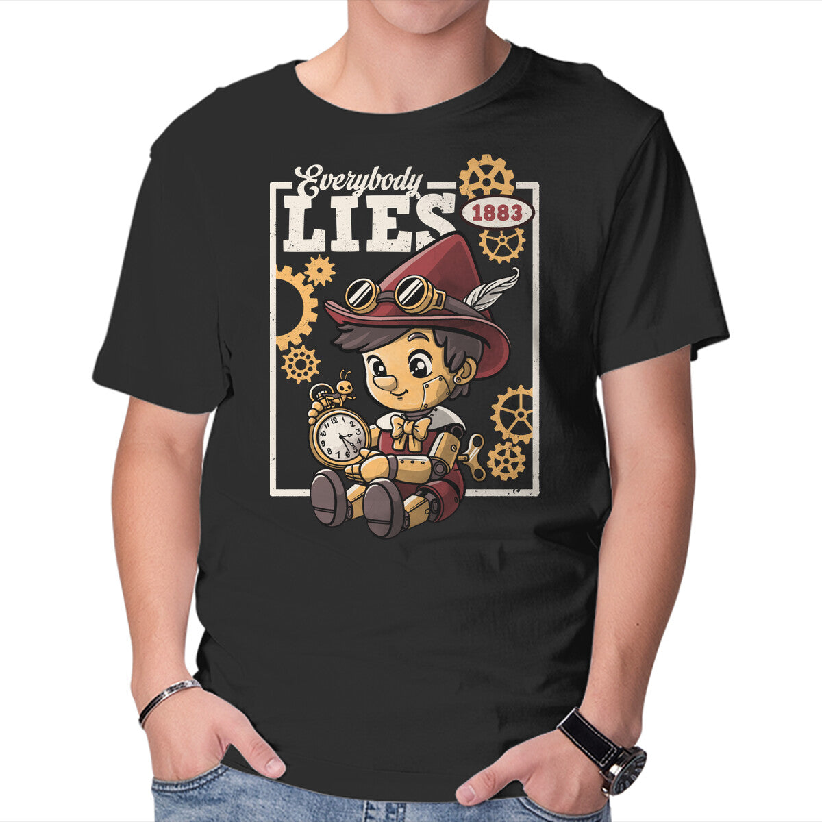 Unisex Crew Neck T-Shirt Pinocchio Steampunk Lies Graphic Short Sleeve Casual Tee XXXXL