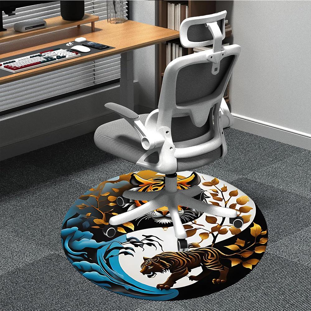 1pc Tiger YinYang Office Round Area Rug, Under Office Chairs Bedroom Living Room Home Decor, Room Deco, Available in Various Sizes