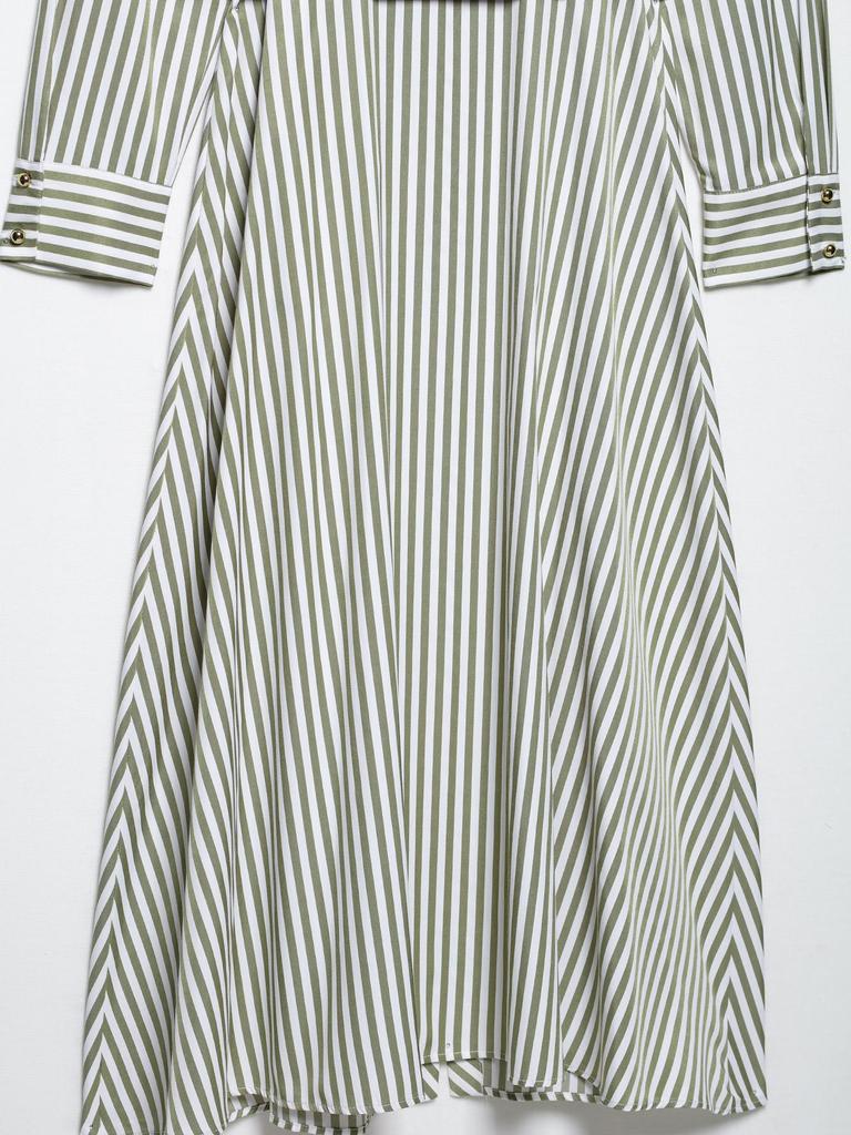 2025 Spring Women's European & American Striped Belted Midi Dress
