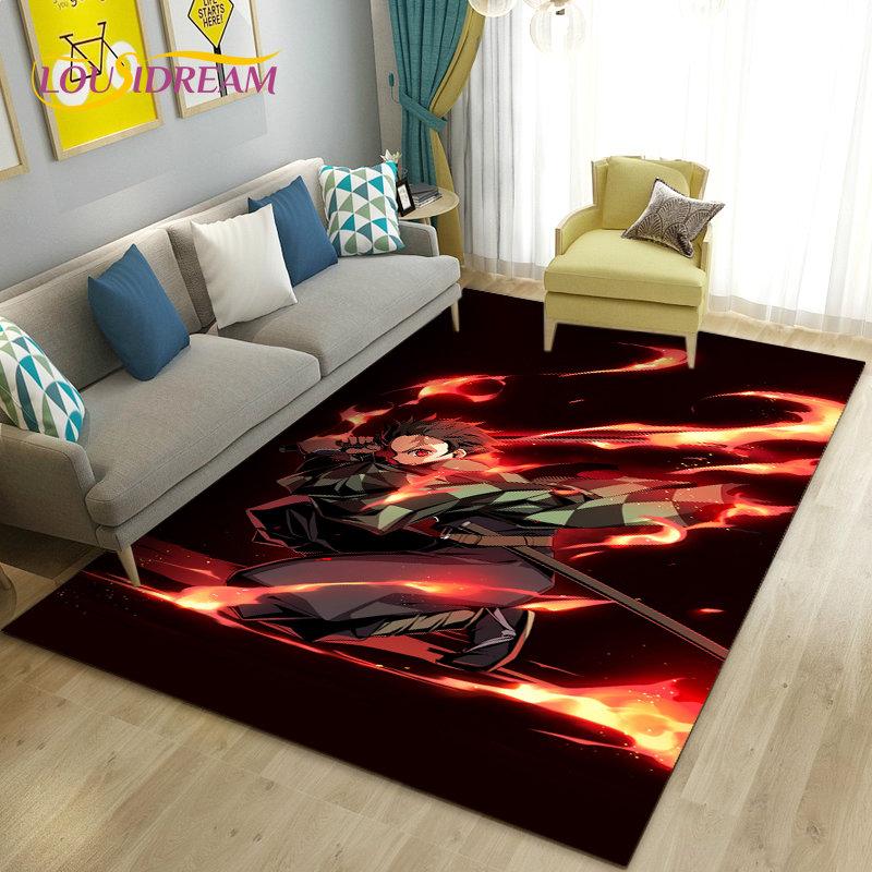 3D Demon Slayer Cartoon Area Rug Large,Carpet Rug for Living Room Bedroom Sofa Doormat Decoration,Kids Play Non-slip Floor Mat