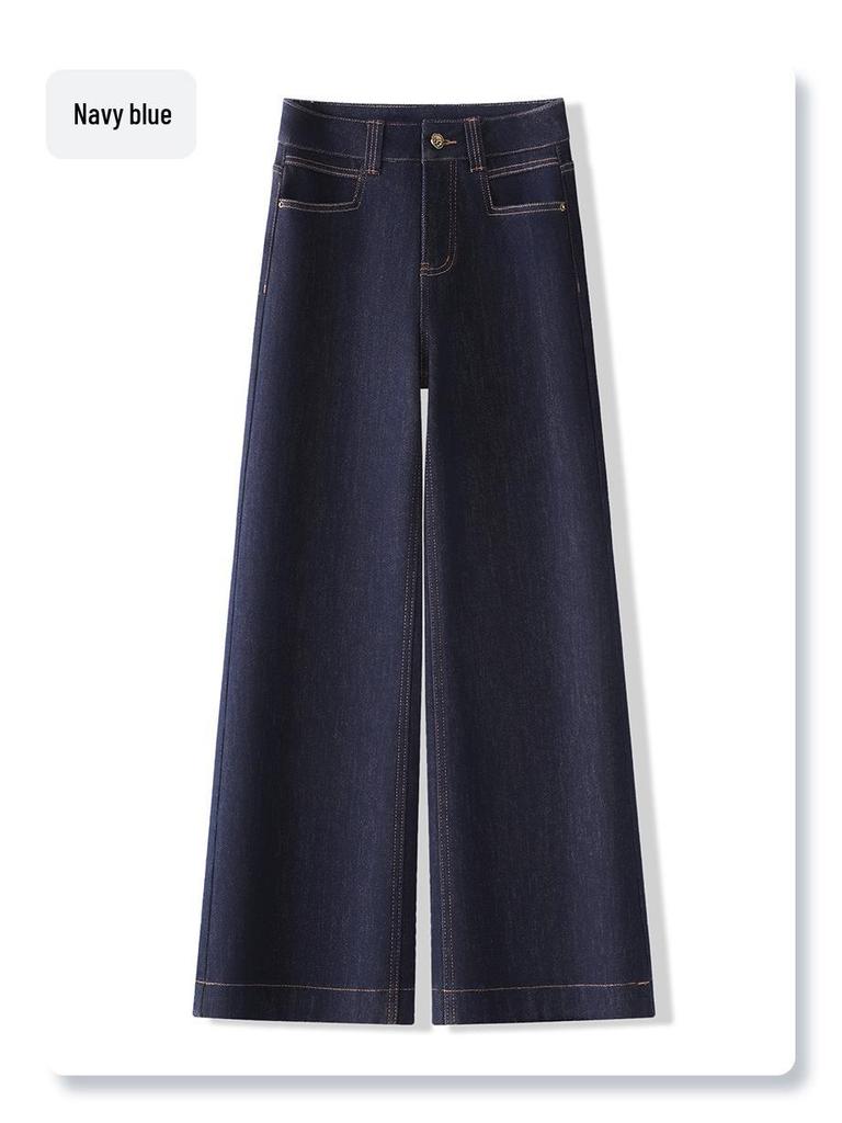 Women's Retro Blue Fleece-Lined Wide Leg Jeans - Pear Shape Slimming, Autumn/Winter 2024 Collection