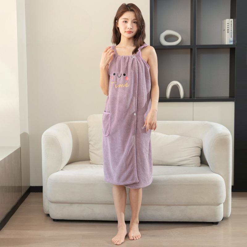 

Платье для душа в клетку из кораллового бархата с рисунком ананаса для взрослых студентов, подходит для домашнего использования. Банные полотенца для женщин, мягкие и впитывающие, плотный халат 90*130cm фиолетовый