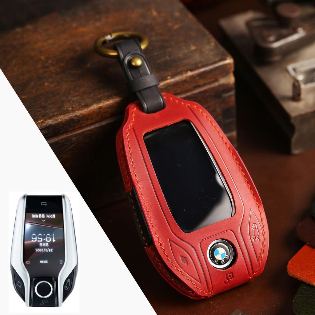 HALLMO Handmade Luxury Leather Car Key Case For BMW LCD Key