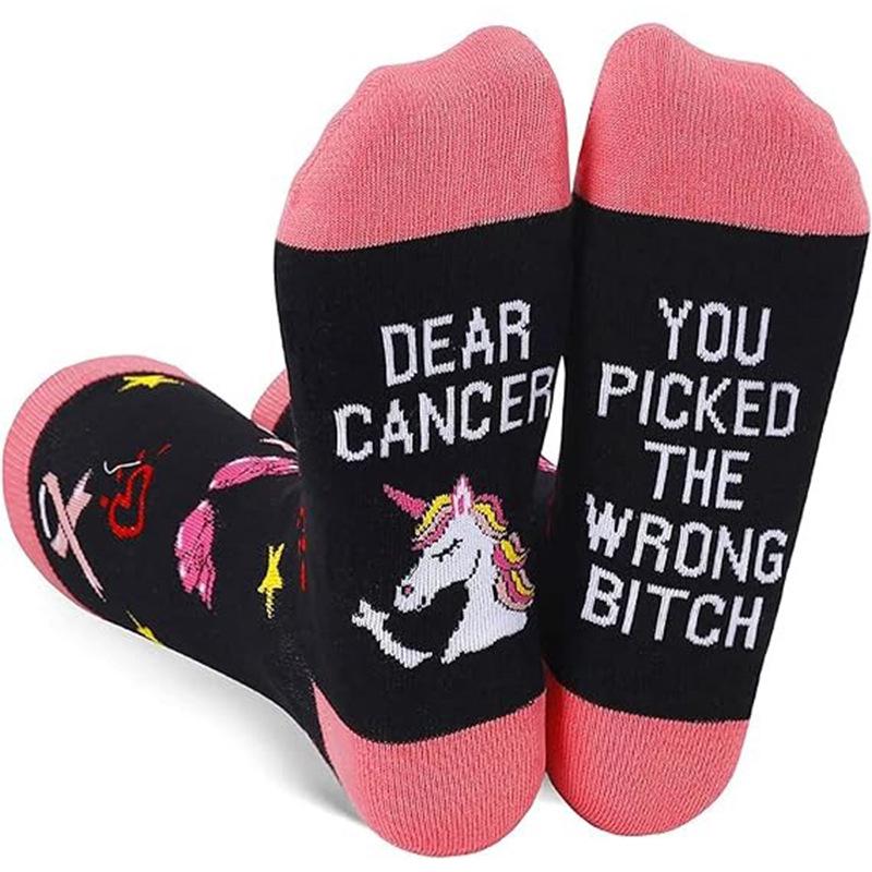 All-Cotton High-Tube Knitted Casual Sports Socks with Fun Letter Print on Soles