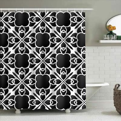 Black White Geometric Pattern Shower Curtain Modern Home Decor Waterproof Fabric Size Customizable for Bathroom Decoration