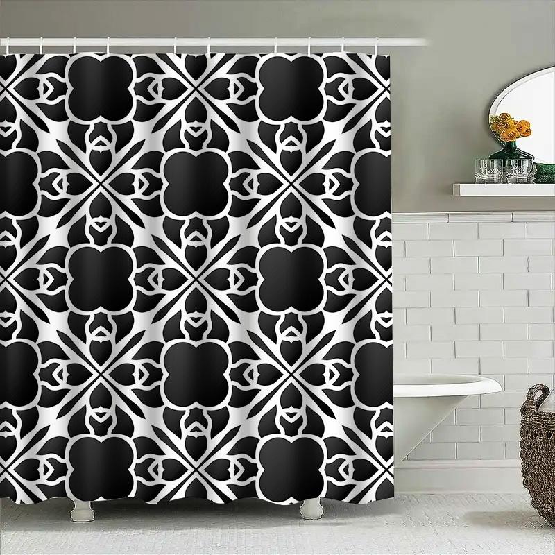 Black White Geometric Pattern Shower Curtain Modern Home Decor Waterproof Fabric Size Customizable for Bathroom Decoration 90x180cm
