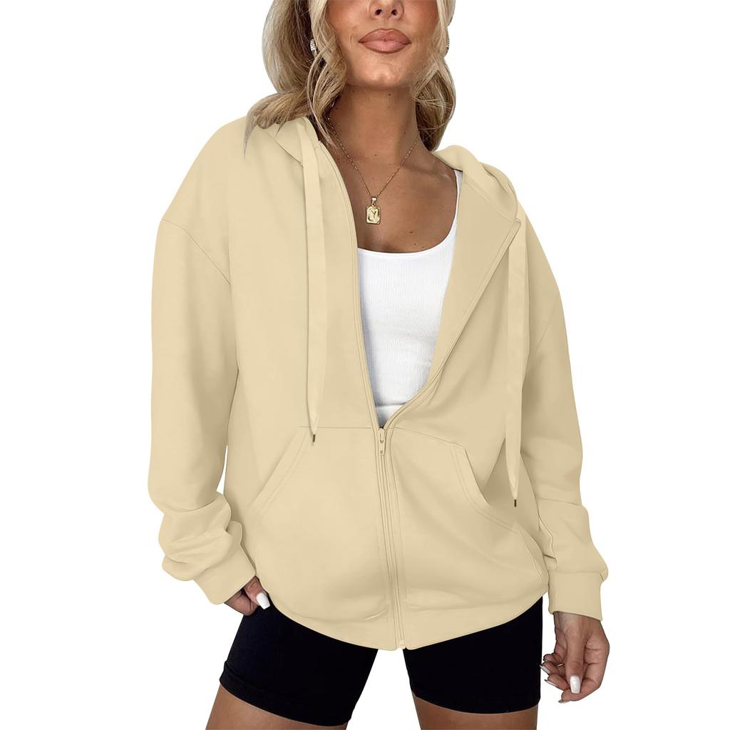 Women's Fashion Casual Solid Color Zipper Jacket Long Sleeve Sweatshirt