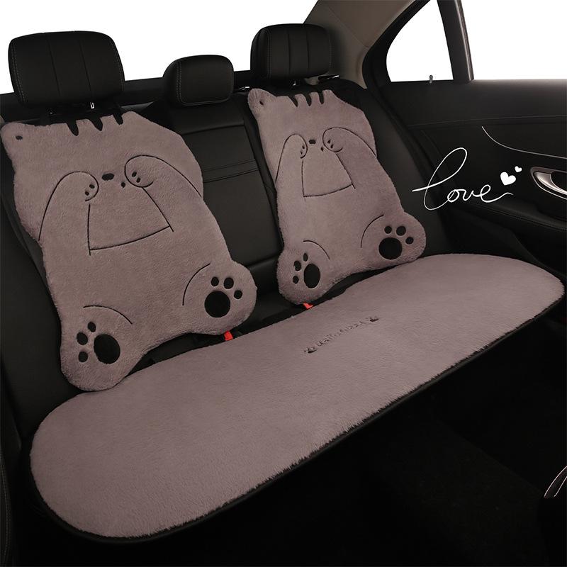 Universal Shy Cat Plush Winter Car Seat Cushion - Non-Shedding, Cartoon Design for Five Seats