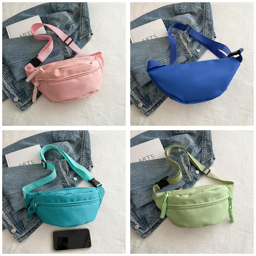 Streetwear Oxford Cloth Candy Color Waist Bag With Zipper Pockets For Daily Use