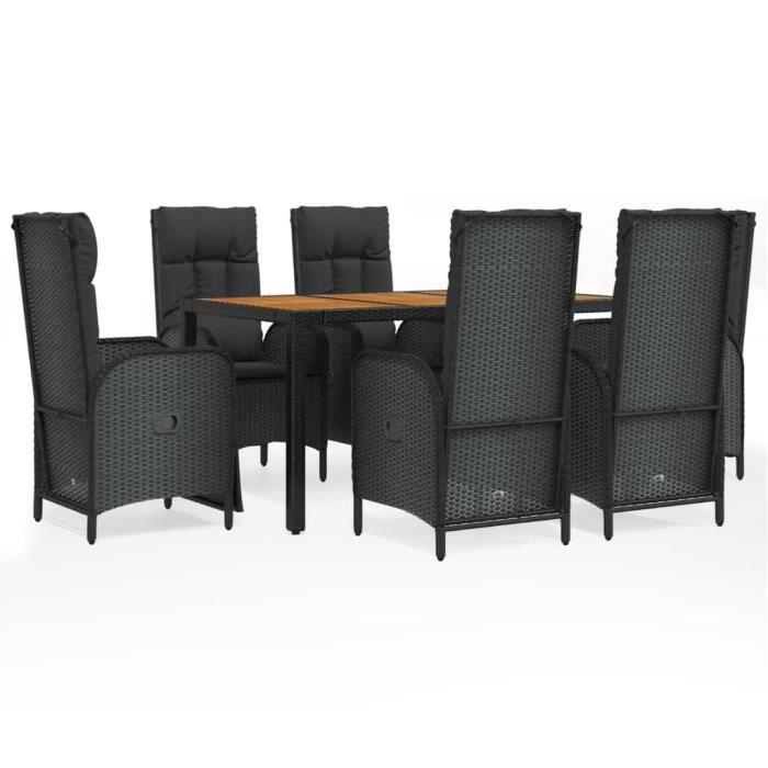 VidaXL Ensemble à dîner de jardin et coussins 7pcs Noir Résine tressée 3185081