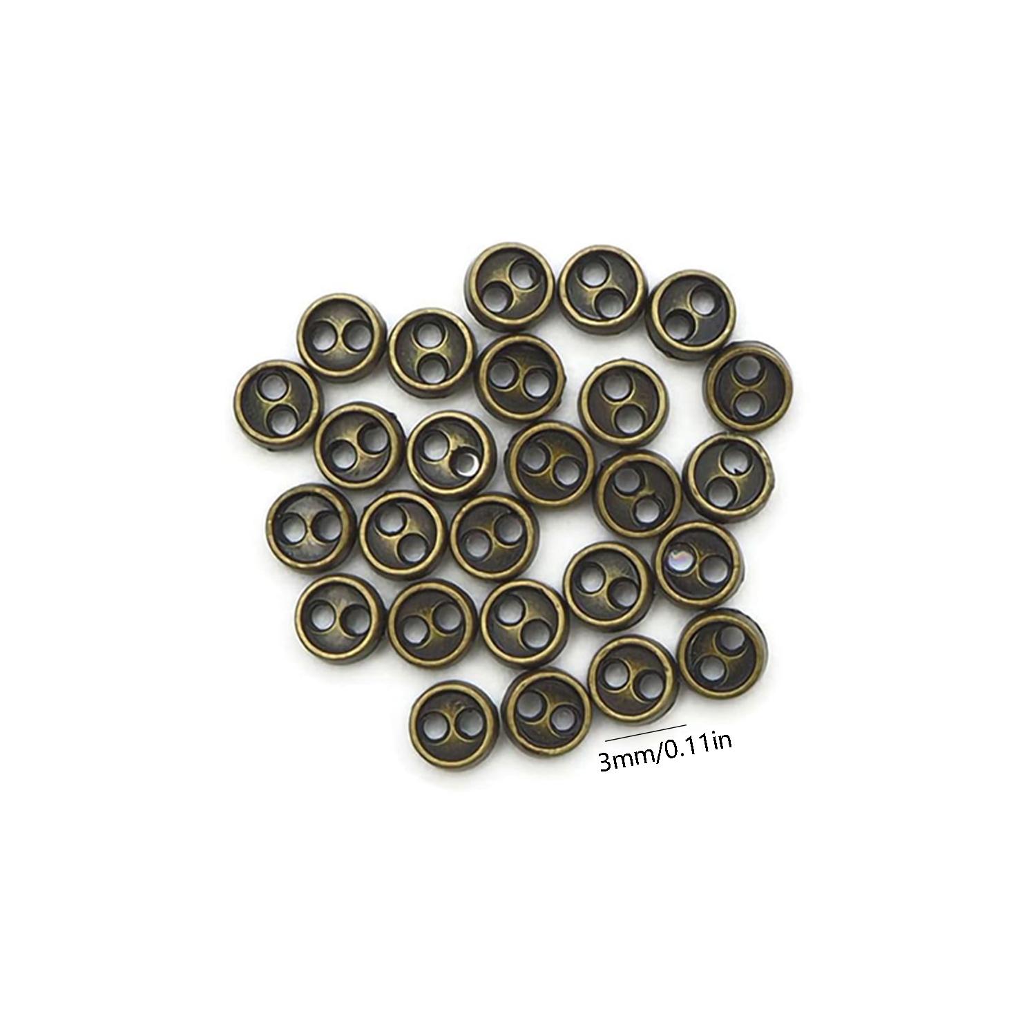 

100pcs 3mm Metal Buttons Mini Buttons for Dolls Clothes 2 Holes Sew Button for Needlework Round Buckles Handmade Accessories бронзовый