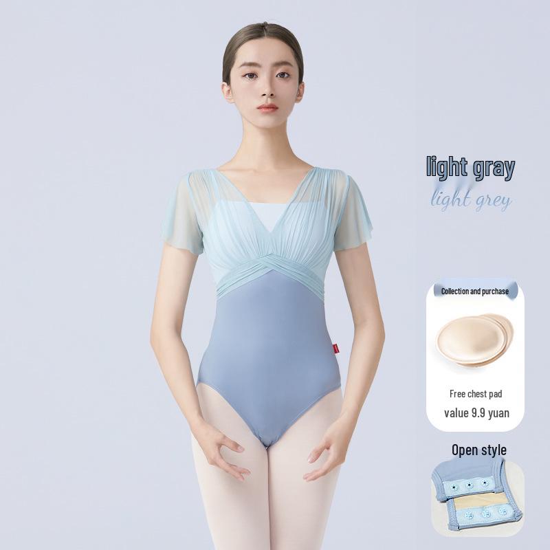 Maillot de Ballet y Gimnasia para Mujer: Ropa de Baile Fruncida de Manga Corta para Yoga y Patinaje Artístico.