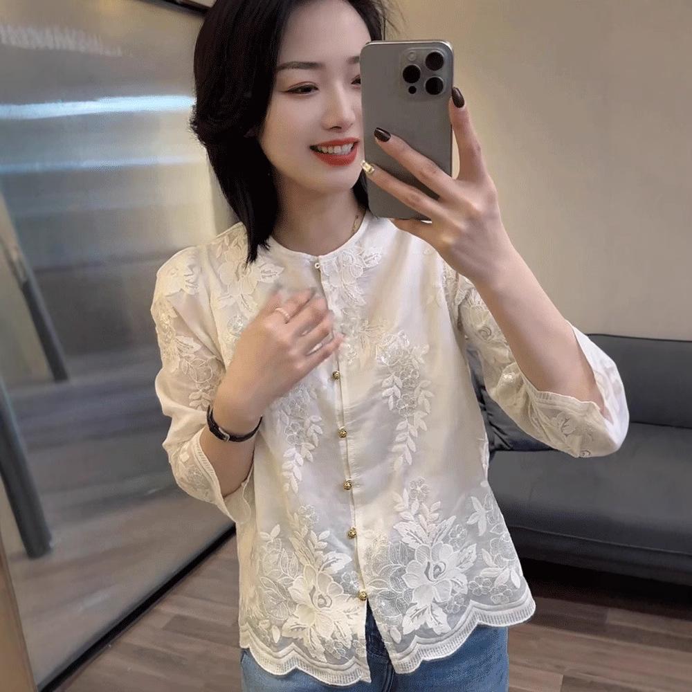 2025 Spring Women's Jacquard Embroidery Lace Shirt – Stylish, Unique, and Trendy